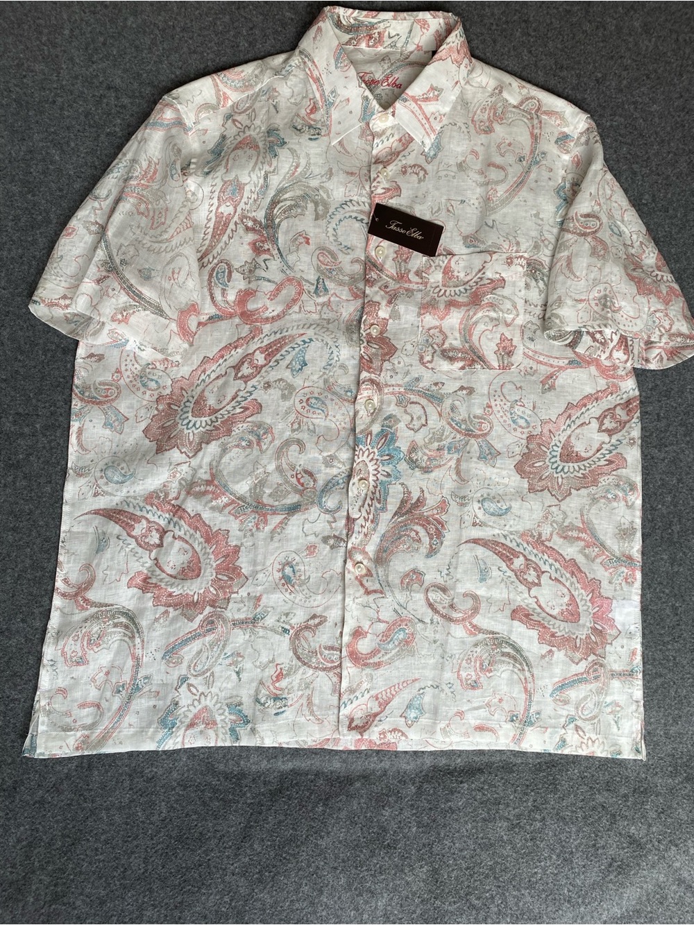 Tasso Elba Milano Linen Button-Up Shirt XL White Paisley Coastal Cabana Resort
